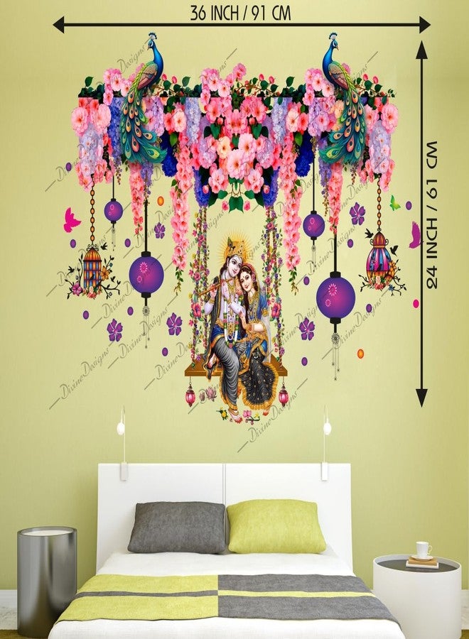 DivineDesigns ملصق حائط من الفينيل PVC بتصميم رادها كريشنا وطاووس وزهور وردية من DivineDesigns (متعدد الألوان) - Image 3
